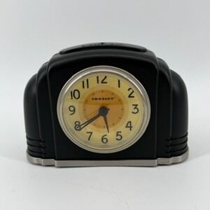 Crosley Retro Art Deco Alarm Clock Snooze Light Black Silver Tone Tested Works